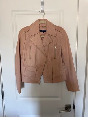 Cole Haan Dusty Pink Leather Moto Jacket